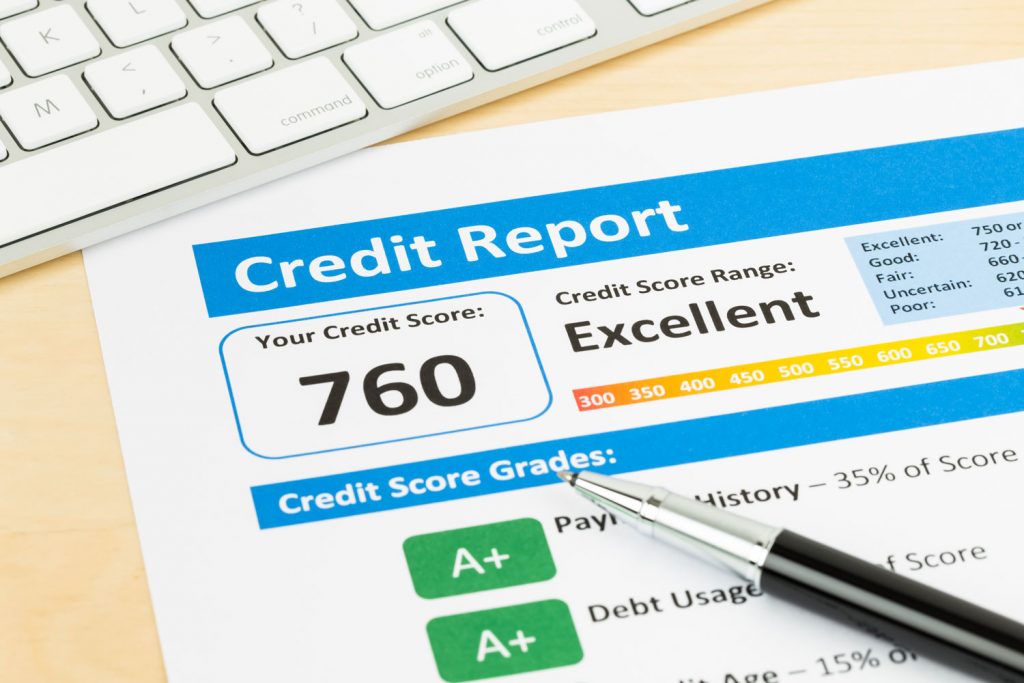 A piece of paper showing a good credit score rating