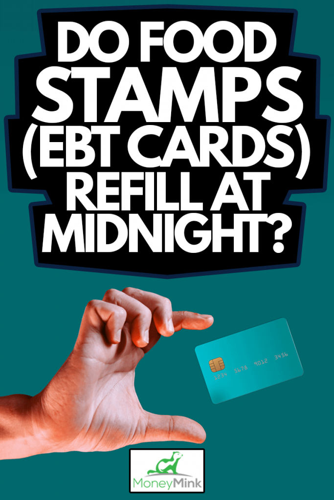 Close up male hand and levitating template mockup card with online service isolated on green background, Do Food Stamps (EBT Cards) Refill At Midnight?